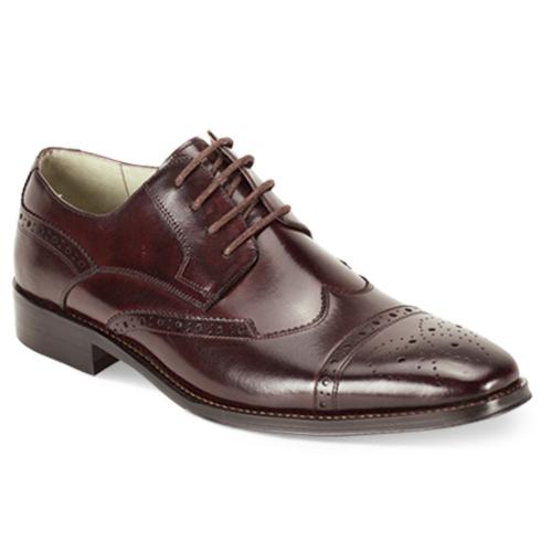 Giovanni "Brogue" Burgundy Genuine Calfskin Derby Lace-Up Perforated Wingtip Shoes.
